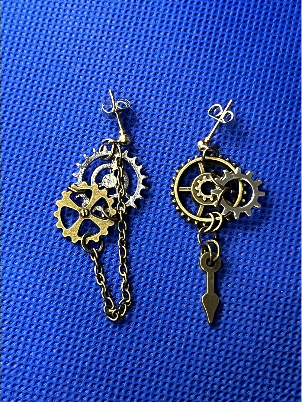 Steampunk Gear Dangle Earrings with Chain Accent - Unique Statement Jewelry